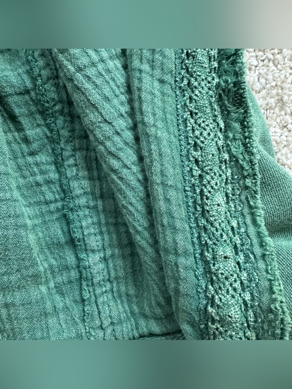 Free People Love Letter Hoodie Jaded Green Gauze Slouchy Cropped Knit Top XS 259 - Picture 5 of 7